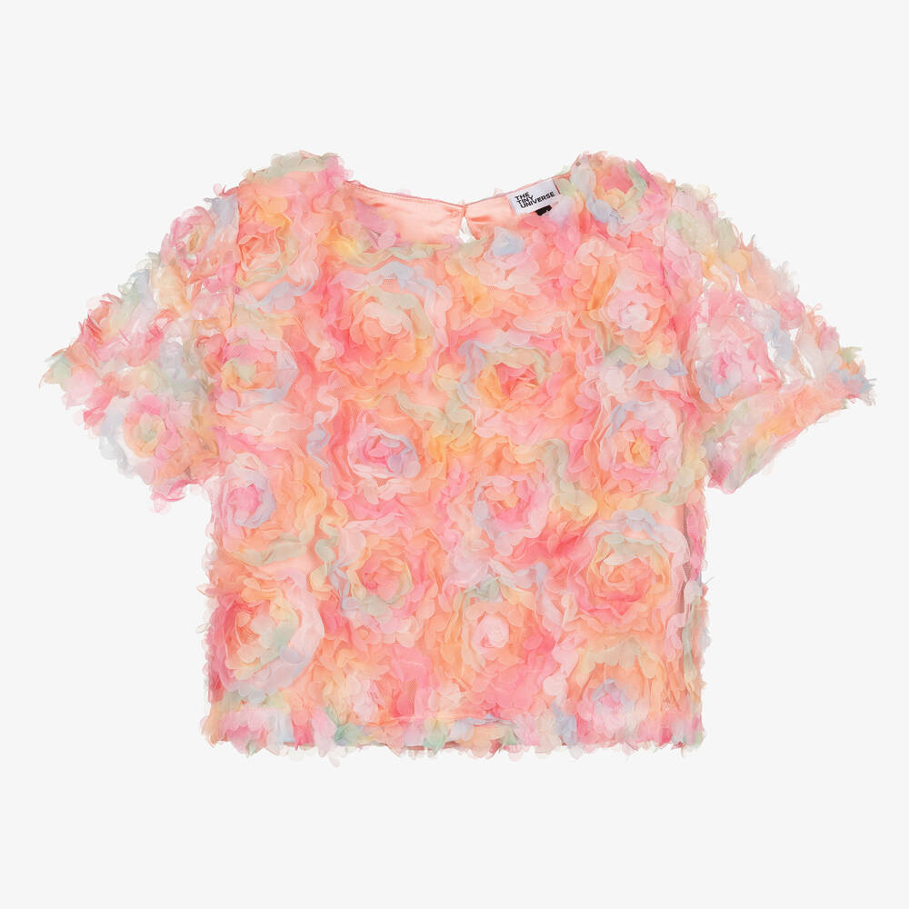 The Tiny Universe-Girls Pink Floral Tulle Blouse | Childrensalon