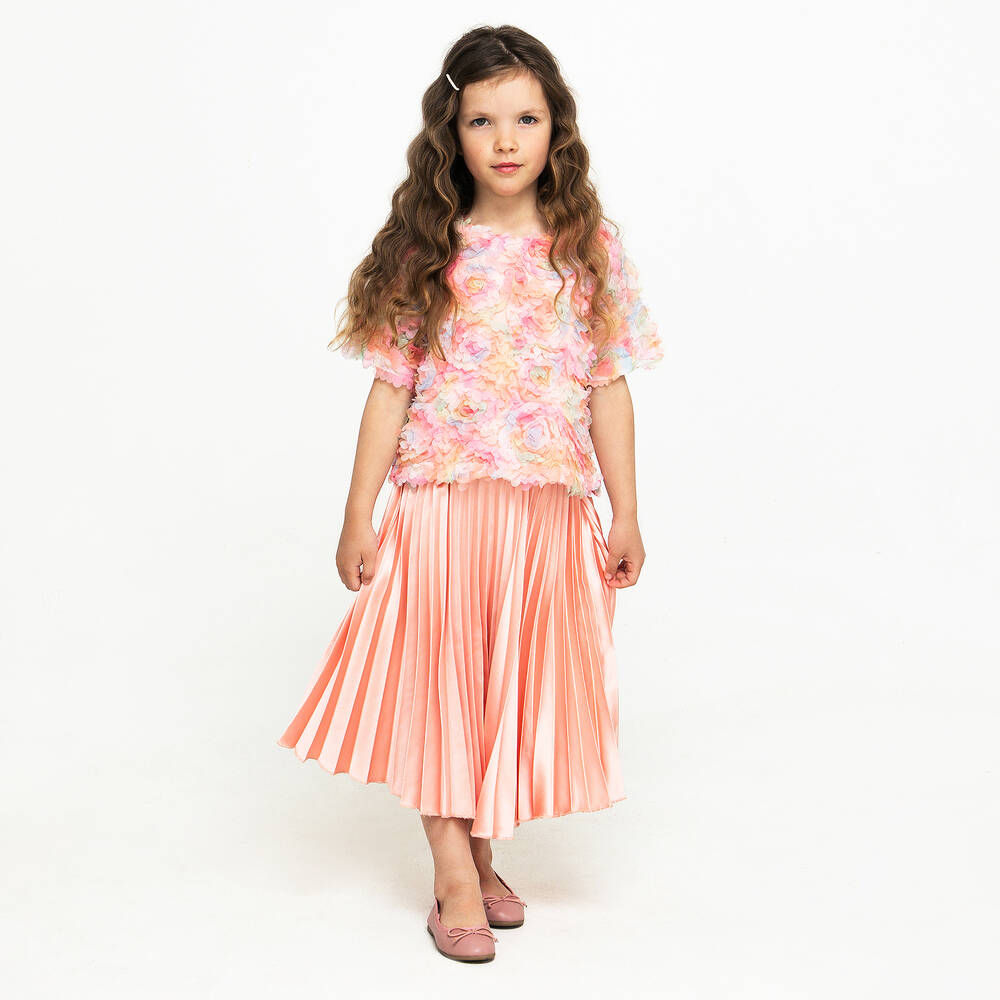 The Tiny Universe-Girls Pink Floral Tulle Blouse | Childrensalon
