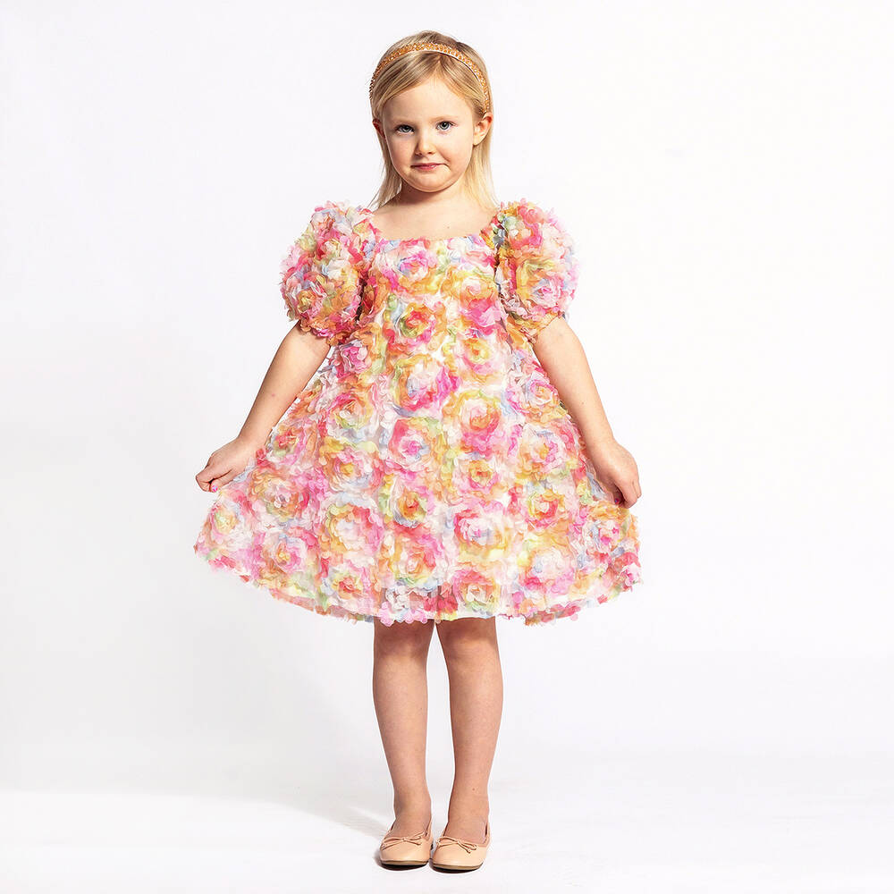 The Tiny Universe-Girls Pink Floral Tulle Dress | Childrensalon