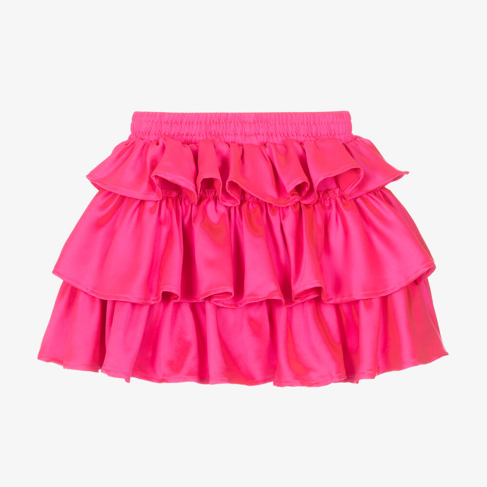 The Tiny Universe-تنورة بطبقات ساتان مكشكش لون زهري فوشيا | Childrensalon