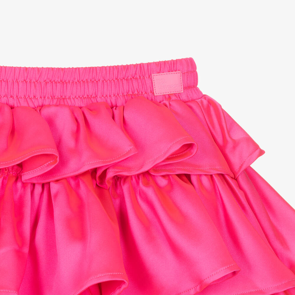 The Tiny Universe-تنورة بطبقات ساتان مكشكش لون زهري فوشيا | Childrensalon