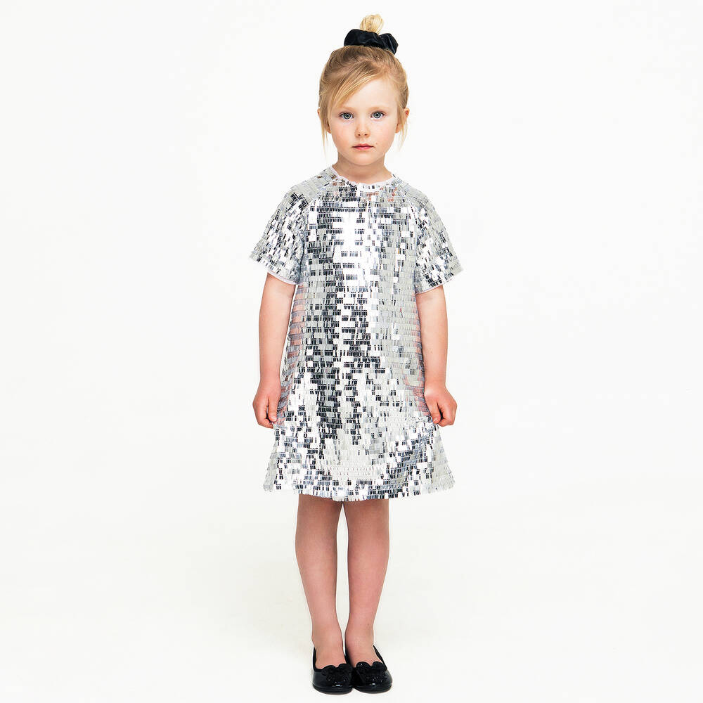 The Tiny Universe-Girls Silver Sequin Dress | Childrensalon