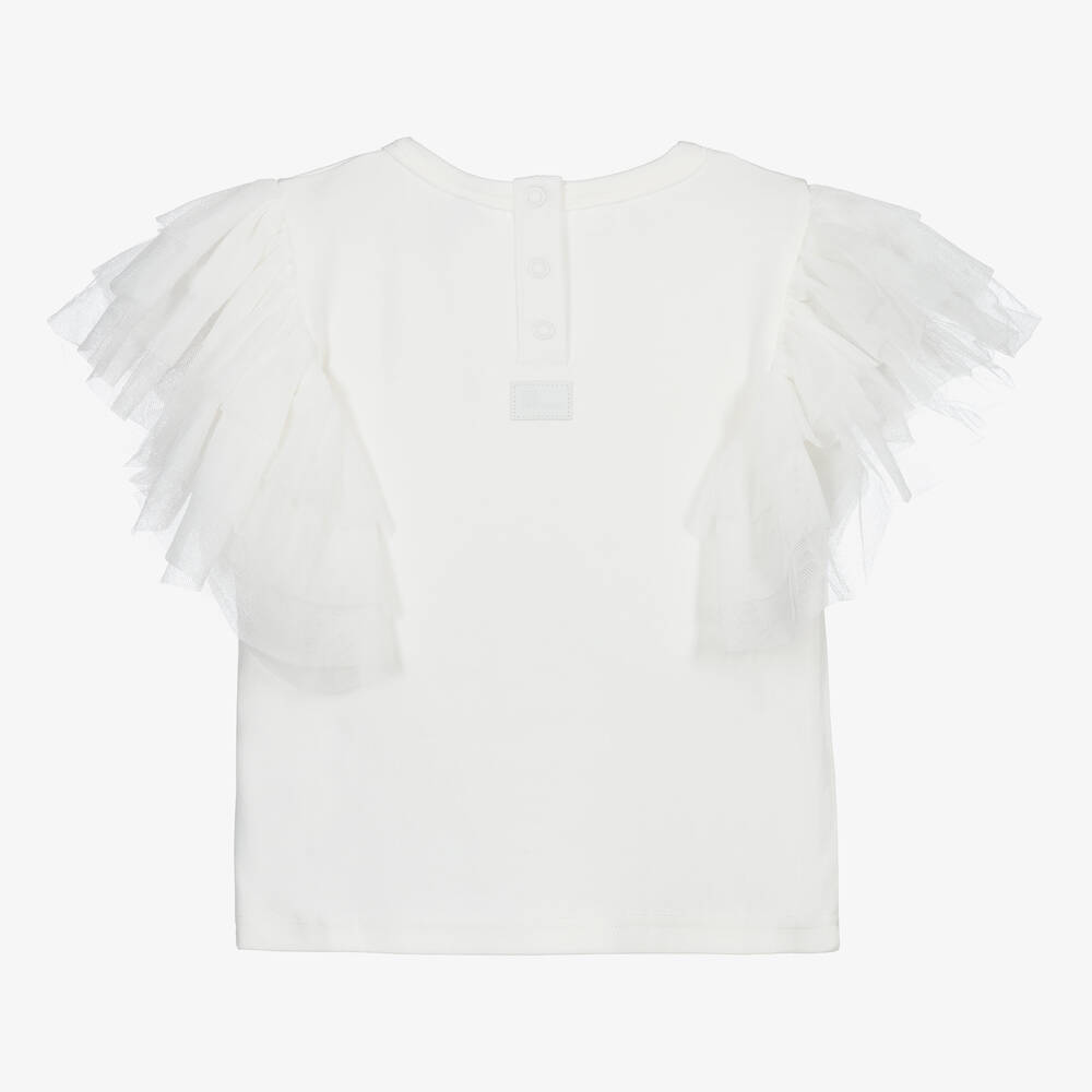 The Tiny Universe-Girls White Cotton & Tulle Top | Childrensalon