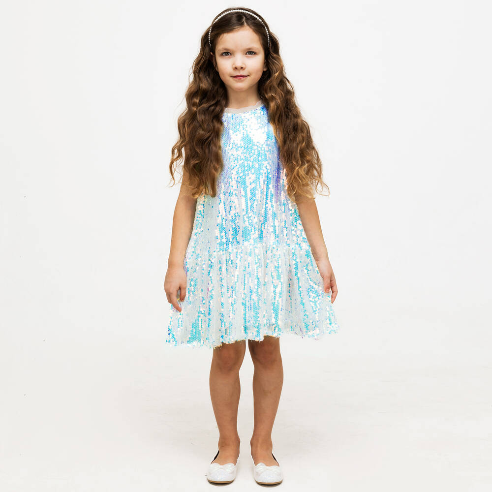 The Tiny Universe-Girls White Iridescent Sequin Dress | Childrensalon