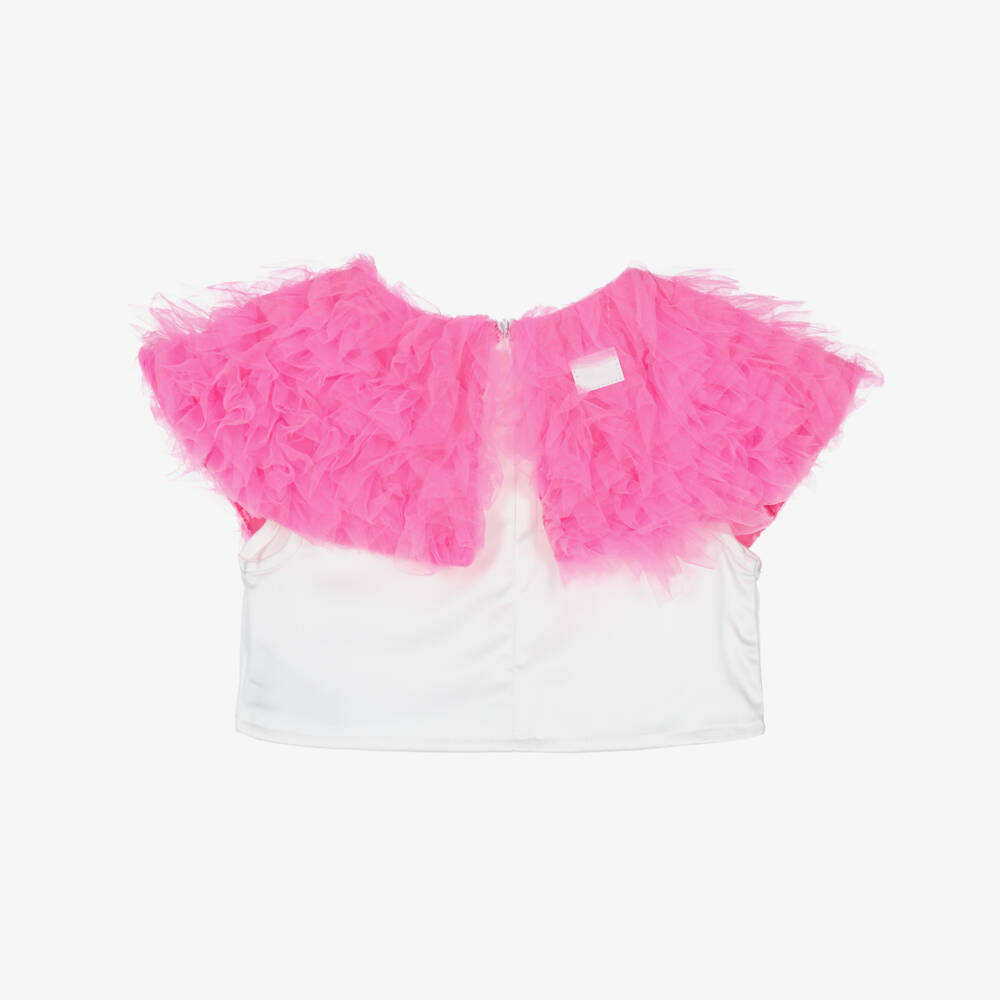 The Tiny Universe-Girls White & Pink Tulle Collar Blouse | Childrensalon