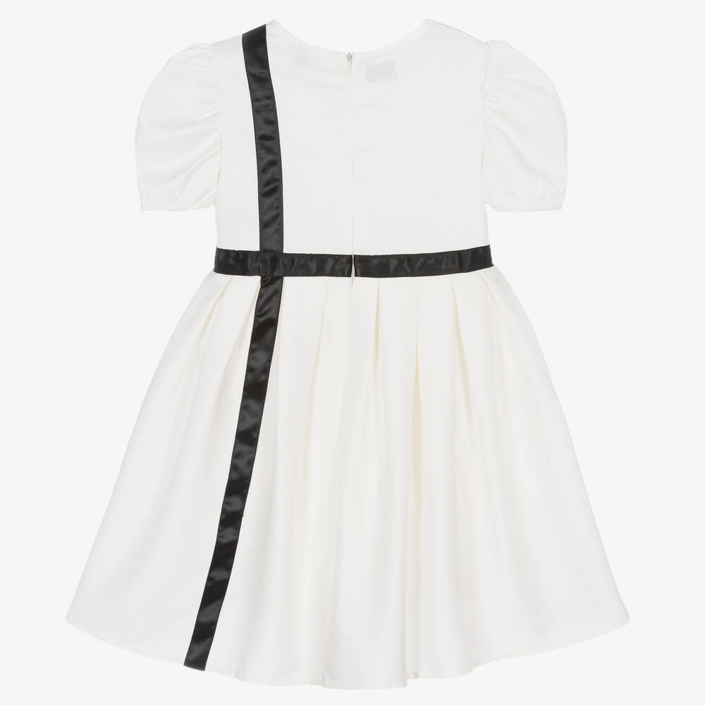 The Tiny Universe-Girls White Satin Bow Dress | Childrensalon