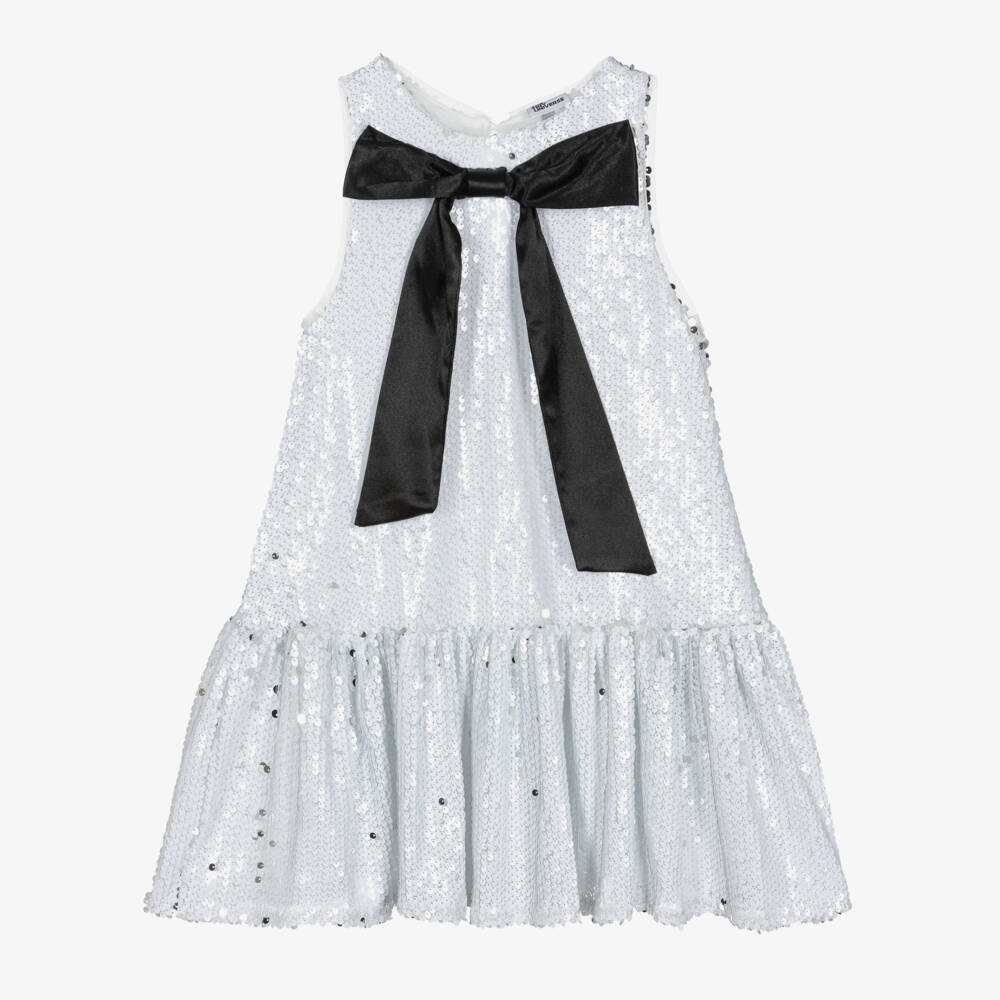white sequin dress with black bow White Sequin Mini Dress S White by Lane 201