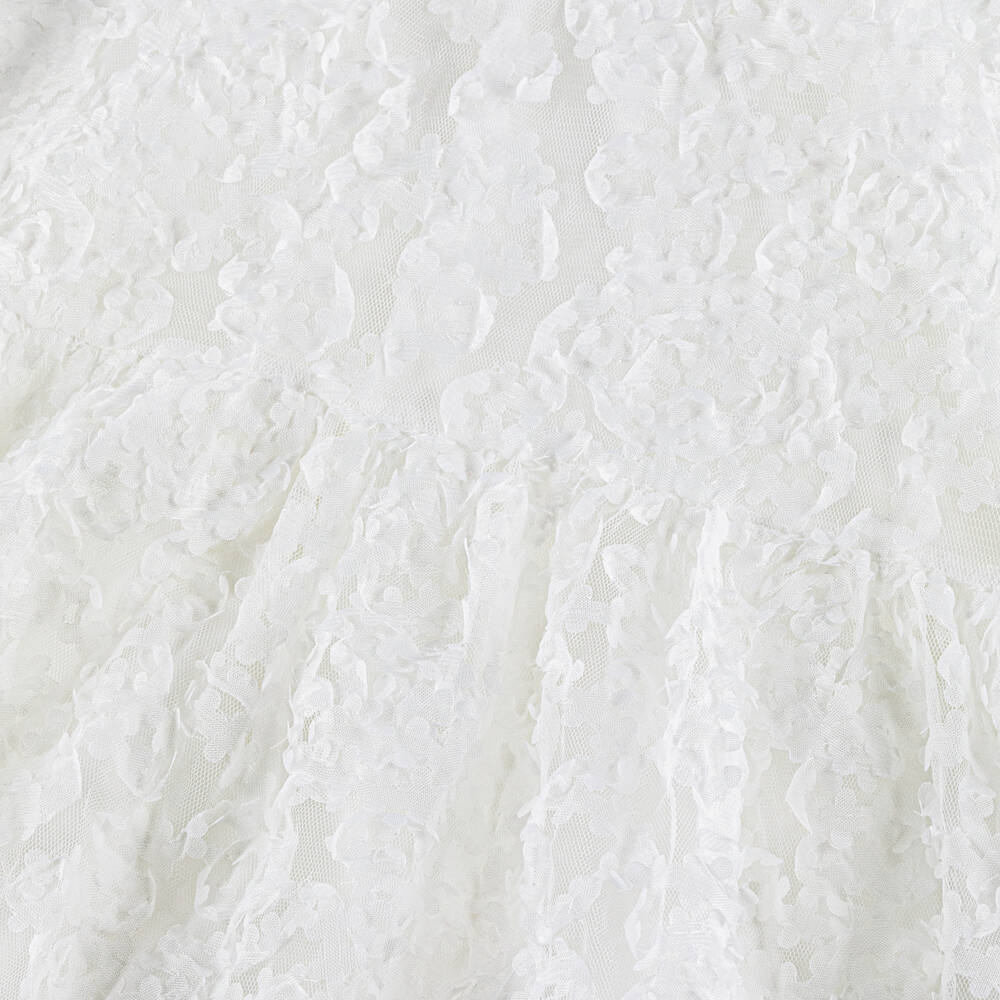 The Tiny Universe-فستان بأكمام قصيرة دانتيل وتول لون أبيض | Childrensalon