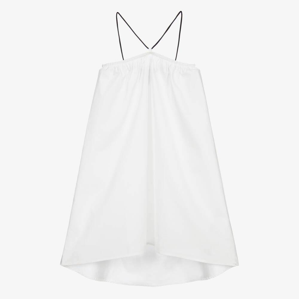 The Tiny Universe-White Cotton Poplin Halterneck Dress | Childrensalon