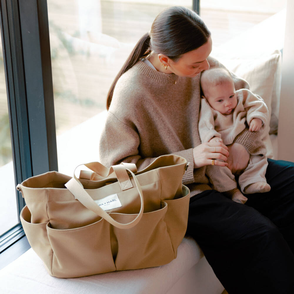 TIBA + MARL-Beige Canvas Pocket Tote Changing Bag (35cm) | Childrensalon