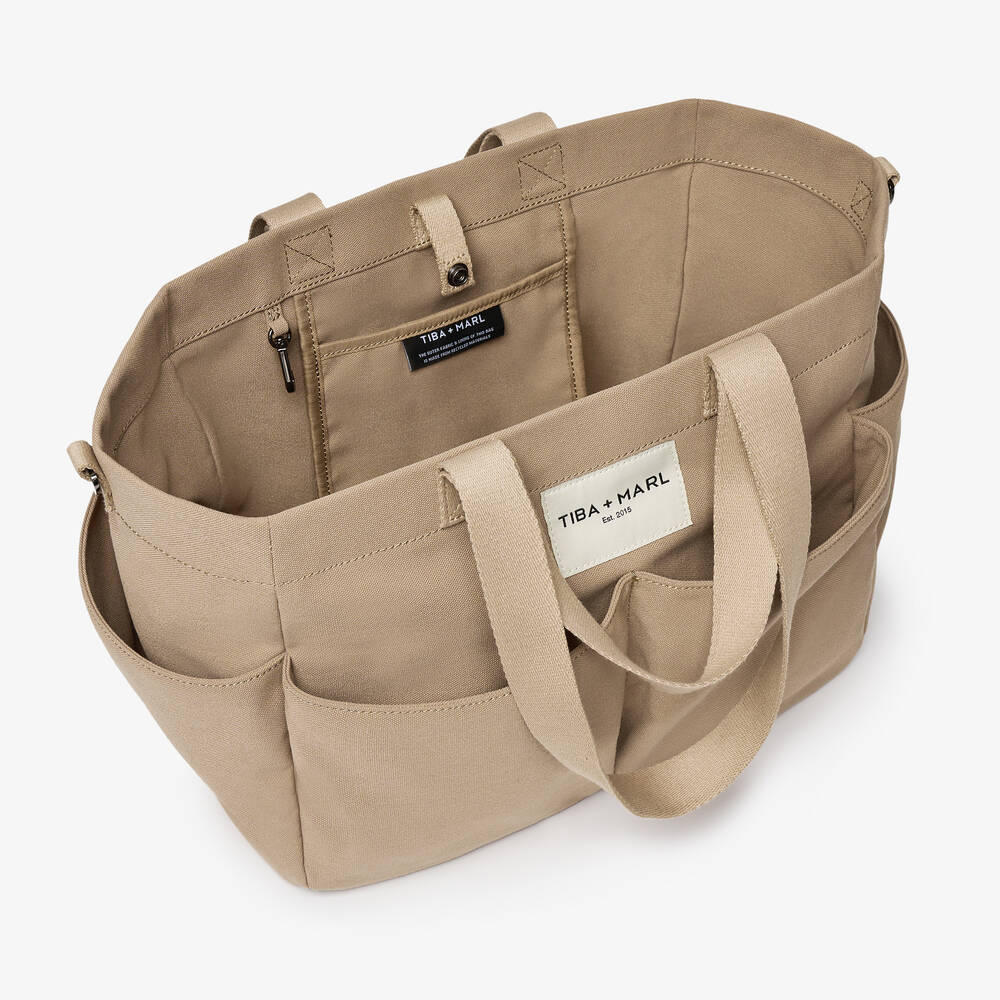 TIBA + MARL-Beige Canvas Pocket Tote Changing Bag (35cm) | Childrensalon