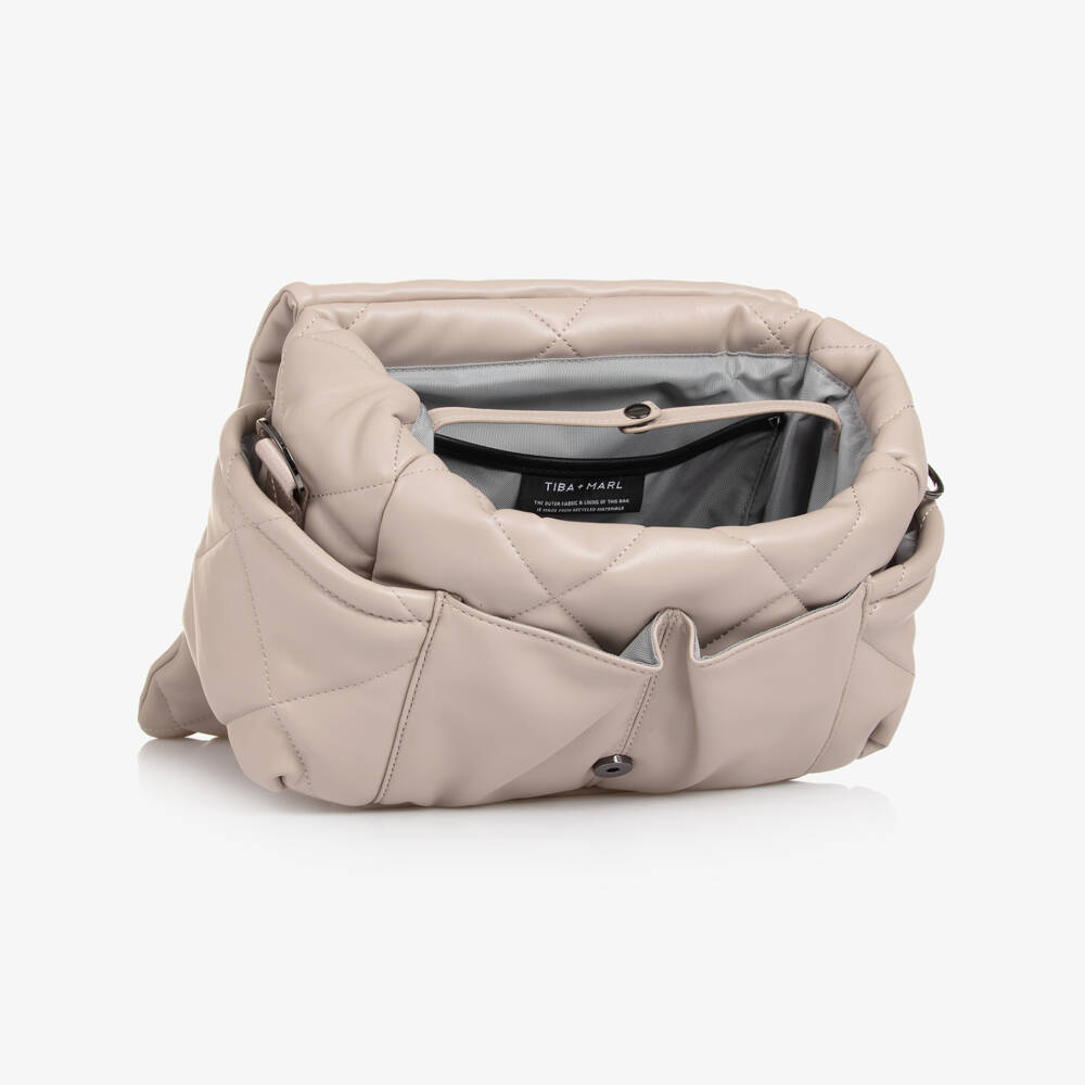 TIBA + MARL-Beige Faux Leather Quilted Changing Bag (34cm) | Childrensalon