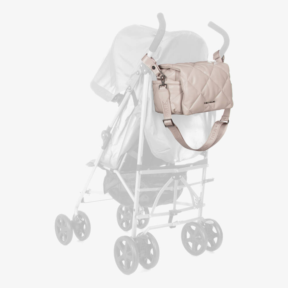 TIBA + MARL-Beige Faux Leather Quilted Changing Bag (34cm) | Childrensalon