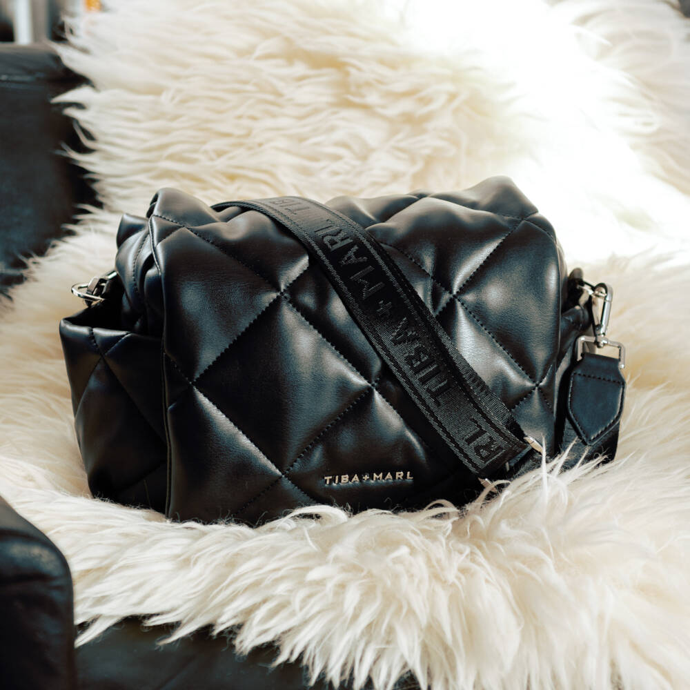 TIBA + MARL-Black Faux Leather Quilted Changing Bag (34cm) | Childrensalon