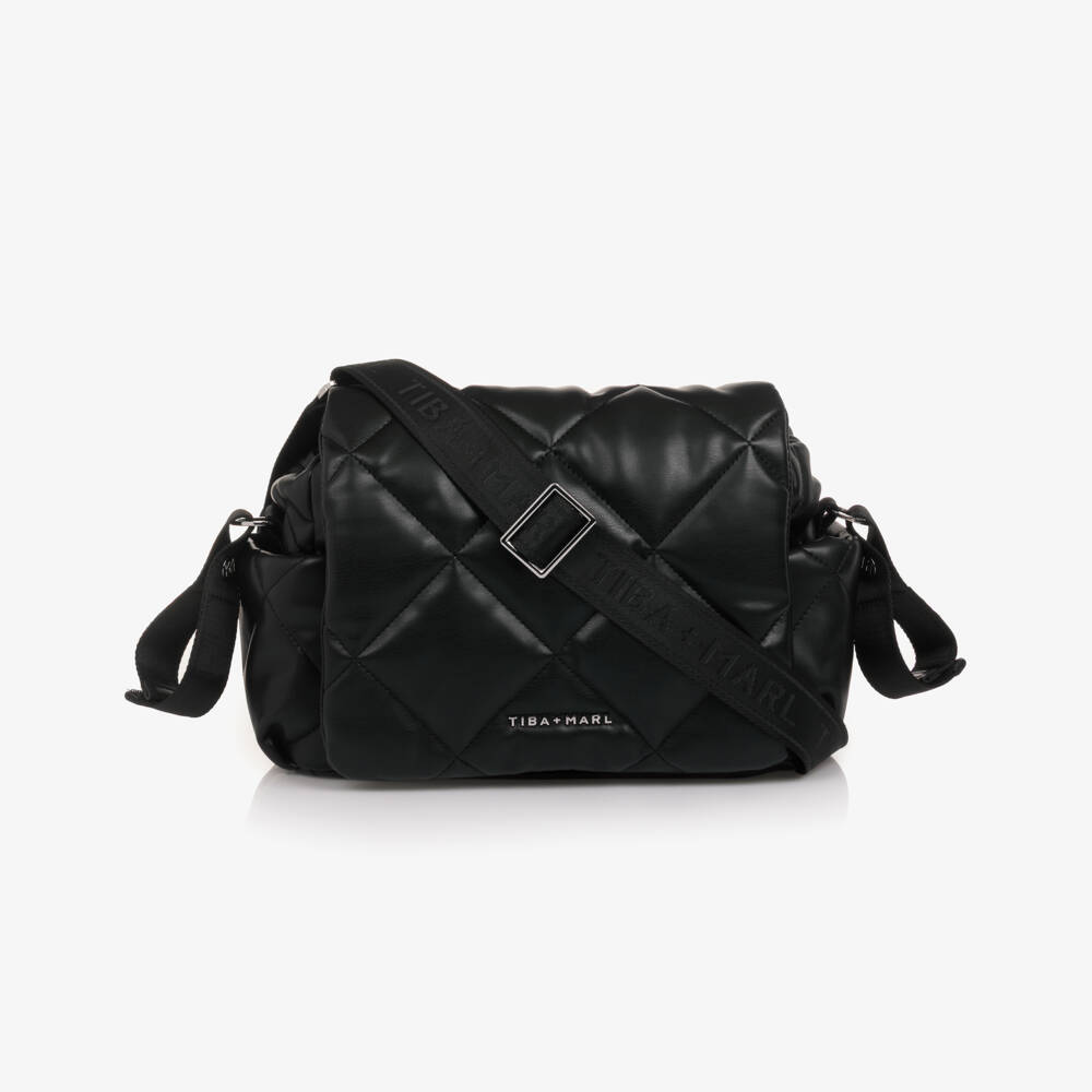 TIBA + MARL-Black Faux Leather Quilted Changing Bag (34cm) | Childrensalon