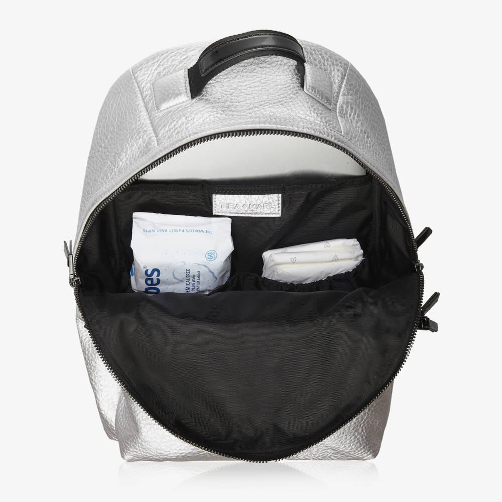TIBA + MARL-Silver Faux Leather Changing Backpack (42cm) | Childrensalon