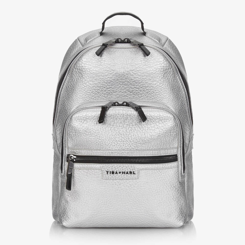 TIBA + MARL-Silver Faux Leather Changing Backpack (42cm) | Childrensalon