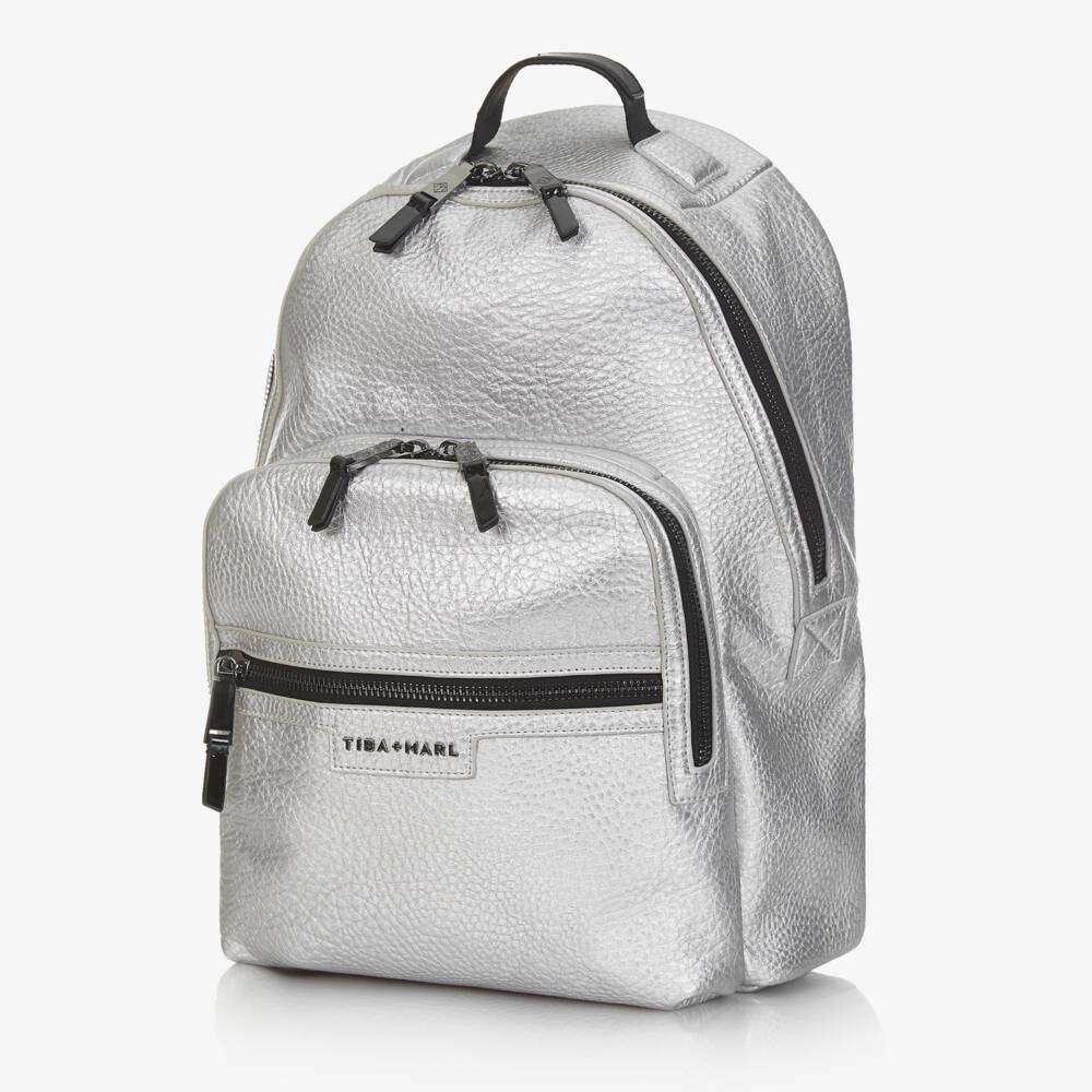 TIBA + MARL-Silver Faux Leather Changing Backpack (42cm) | Childrensalon