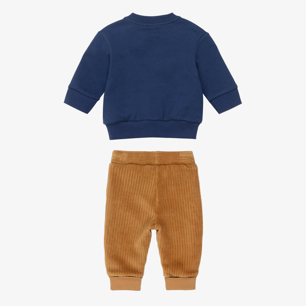 Timberland-Baby Boys Blue & Brown Trouser Set with Bear Motif | Childrensalon