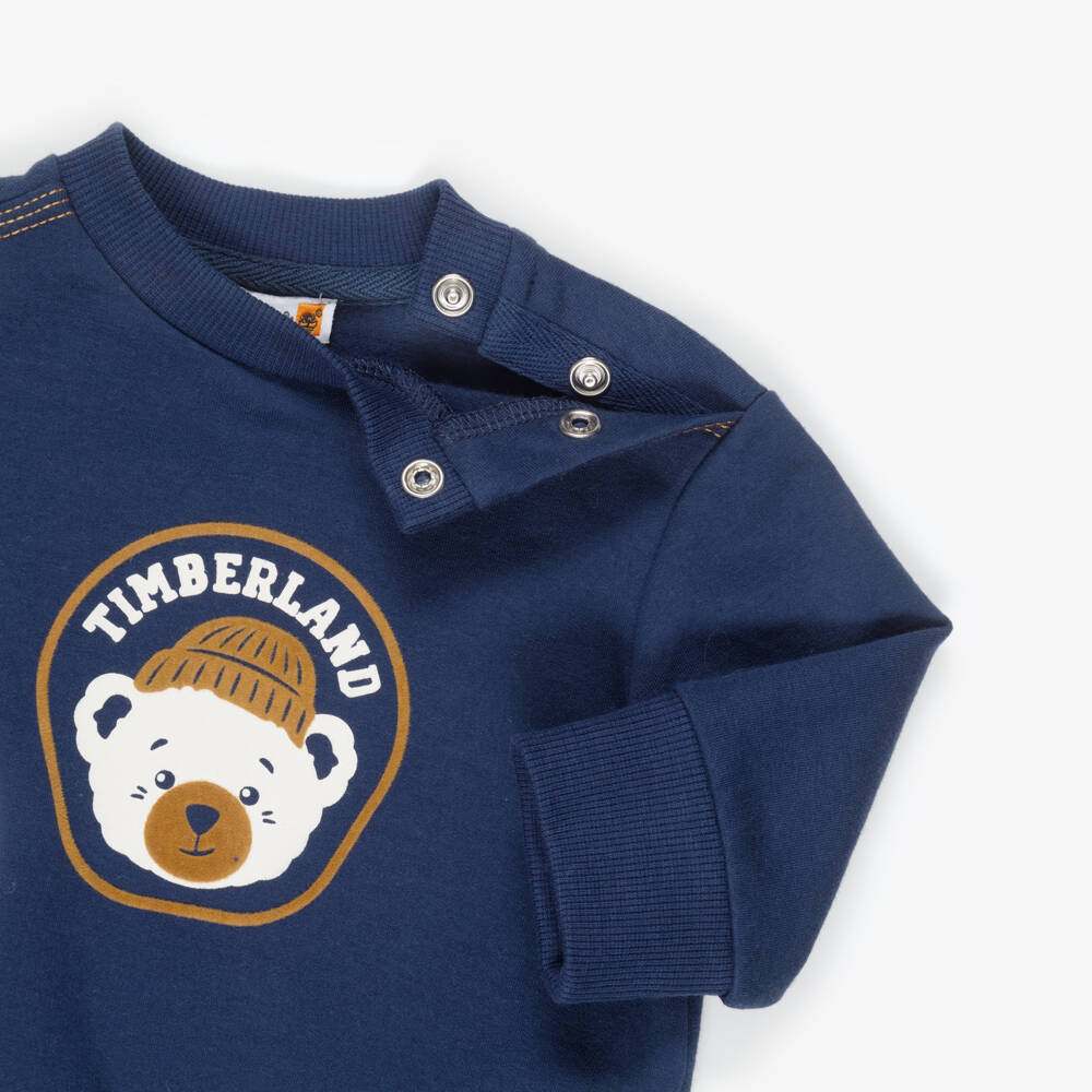 Timberland-Baby Boys Blue & Brown Trouser Set with Bear Motif | Childrensalon