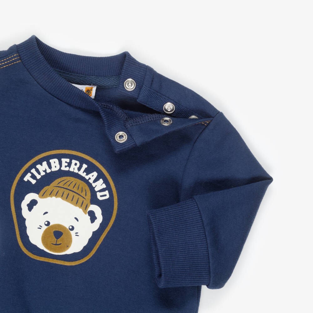 Timberland-Baby Boys Blue & Brown Trouser Set with Bear Motif | Childrensalon