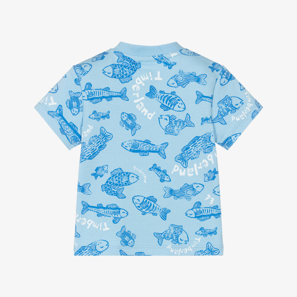 Timberland-Baby Boys Blue Cotton Fish Print T-Shirt | Childrensalon