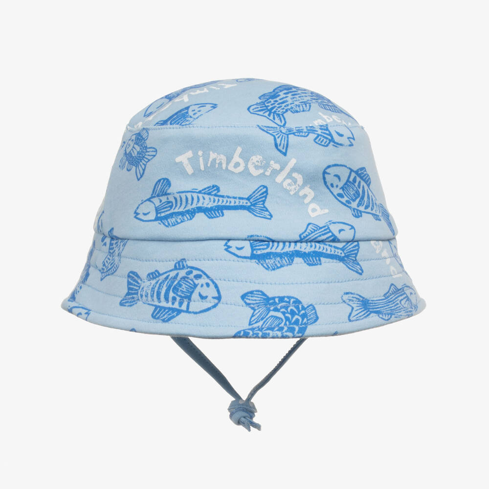 Timberland-Baby Boys Blue Cotton Jersey Fish Print Bucket Hat | Childrensalon