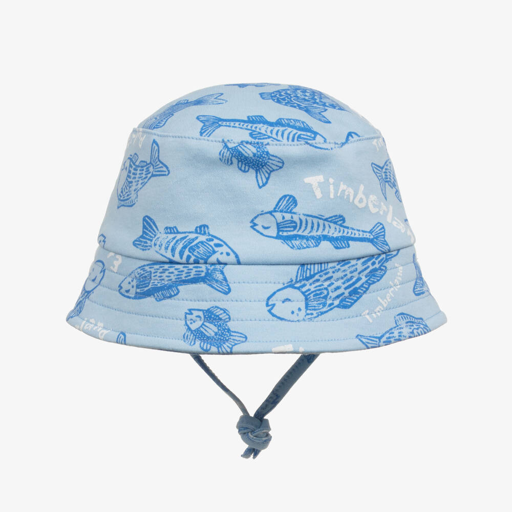 Timberland-Baby Boys Blue Cotton Jersey Fish Print Bucket Hat | Childrensalon