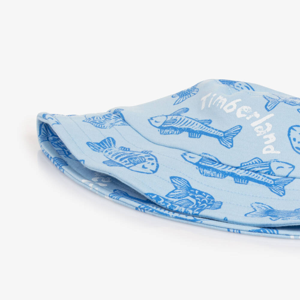Timberland-Baby Boys Blue Cotton Jersey Fish Print Bucket Hat | Childrensalon