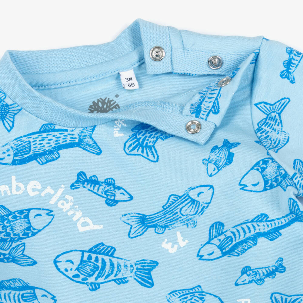 Timberland-Baby Boys Blue Fish Print T-Shirt | Childrensalon