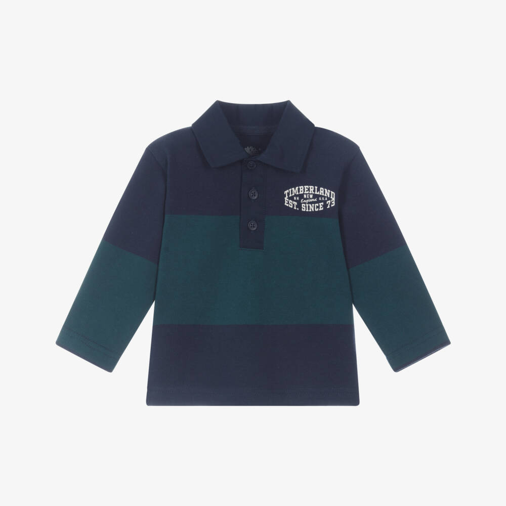Timberland-Baby Boys Blue & Green Striped Polo Top | Childrensalon