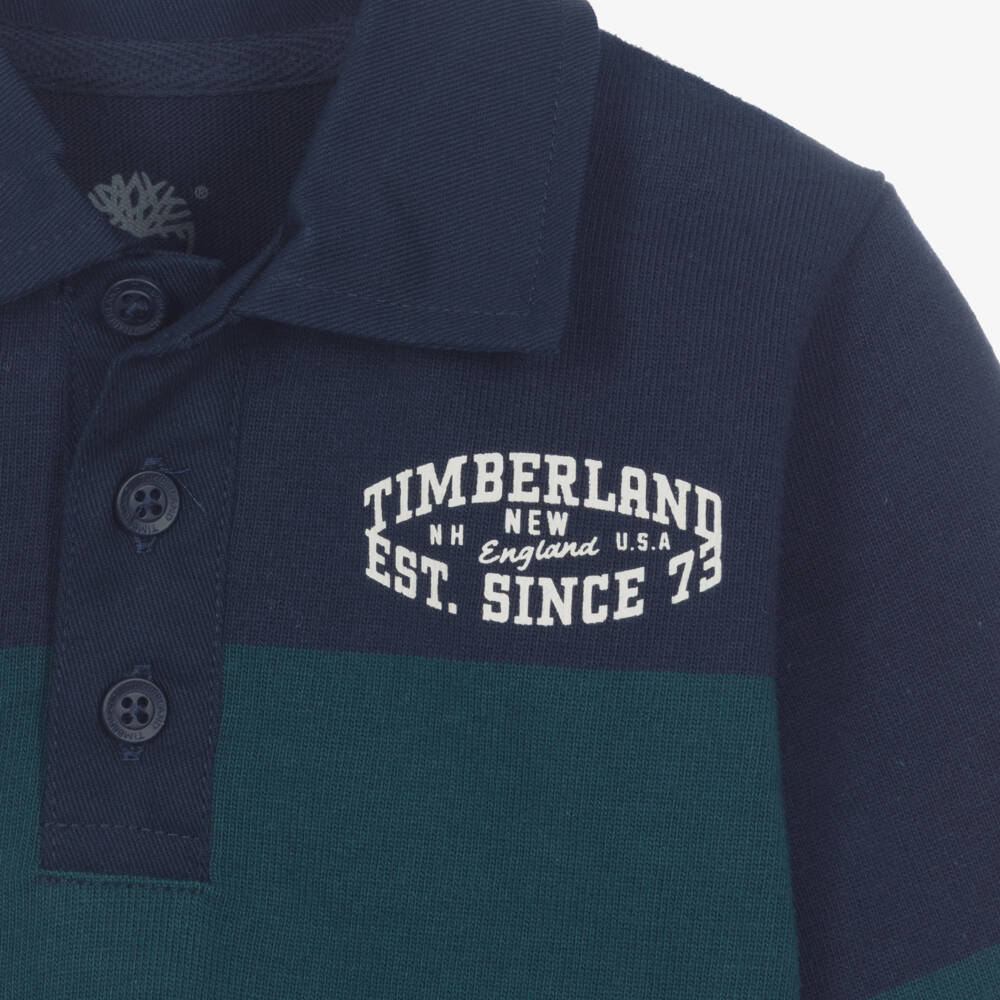 Timberland-Baby Boys Blue & Green Striped Polo Top | Childrensalon