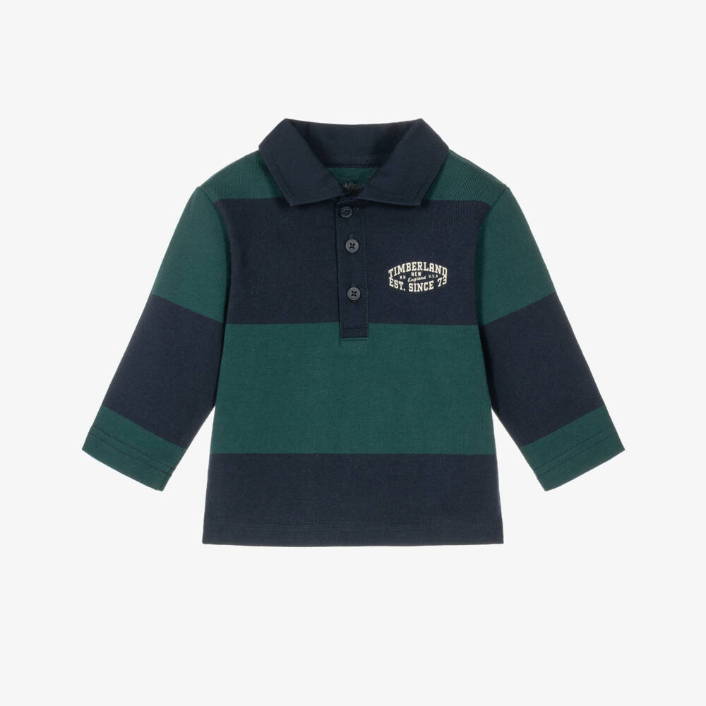 Timberland-Baby Boys Blue & Green Striped Polo Top | Childrensalon