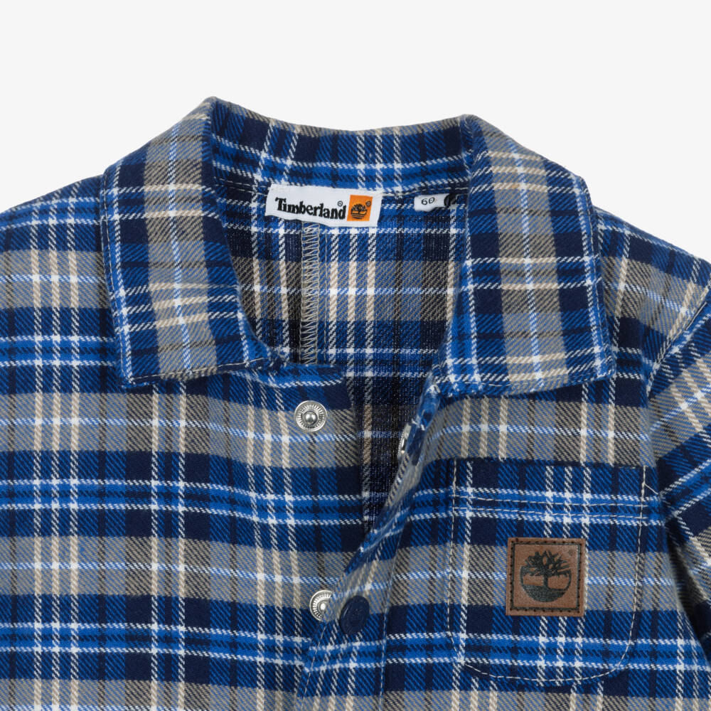 Timberland-Baby Boys Blue & Grey Check Romper | Childrensalon