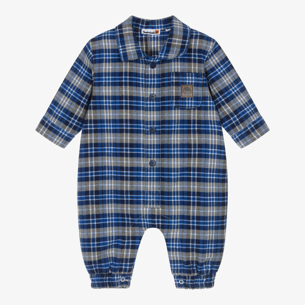 Timberland-Baby Boys Blue & Grey Check Romper | Childrensalon