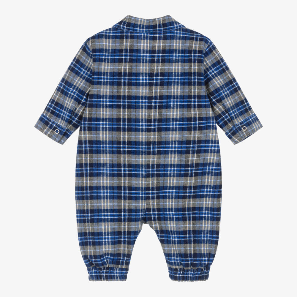Timberland-Baby Boys Blue & Grey Check Romper | Childrensalon