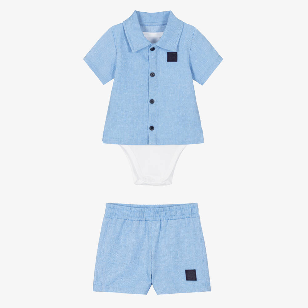 Timberland-Baby Boys Blue Short Sleeve Shirt & Shorts Set | Childrensalon