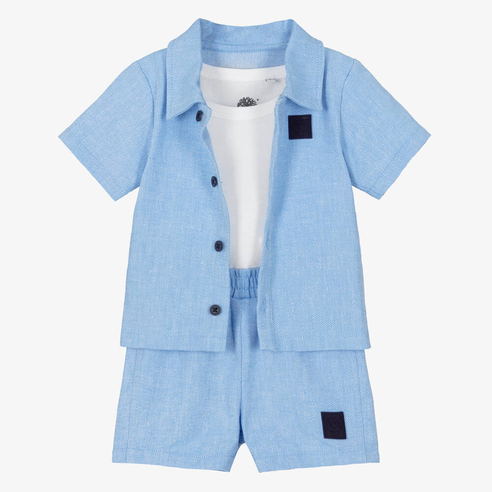Timberland-Baby Boys Blue Short Sleeve Shirt & Shorts Set | Childrensalon