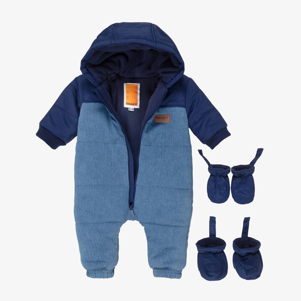 Timberland-Baby Boys Blue Snowsuit with Mittens & Booties | Childrensalon