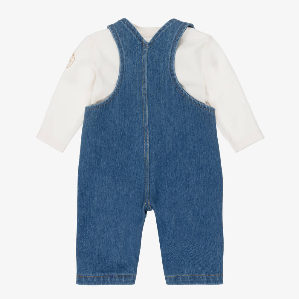 Timberland-Baby Boys Ivory & Blue Denim Dungaree Set | Childrensalon