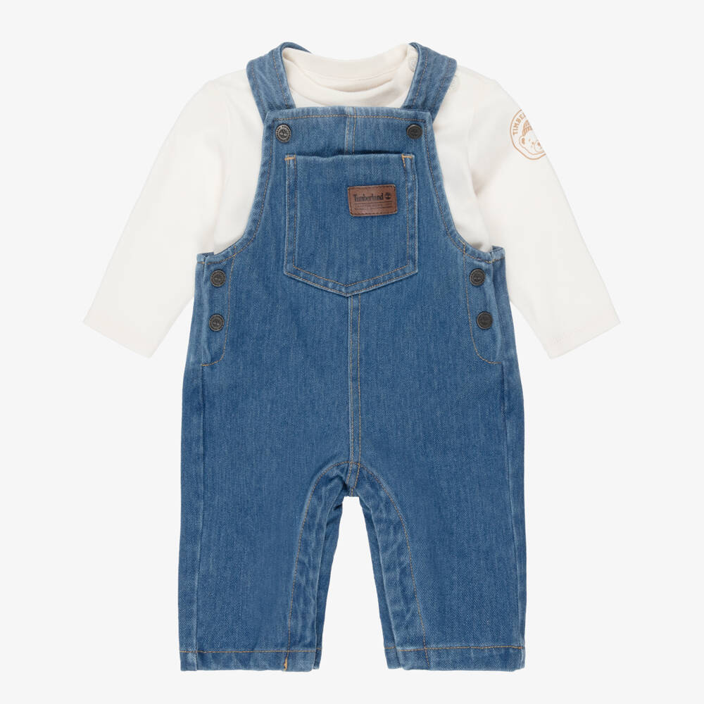 Timberland-Baby Boys Ivory & Blue Denim Dungaree Set | Childrensalon