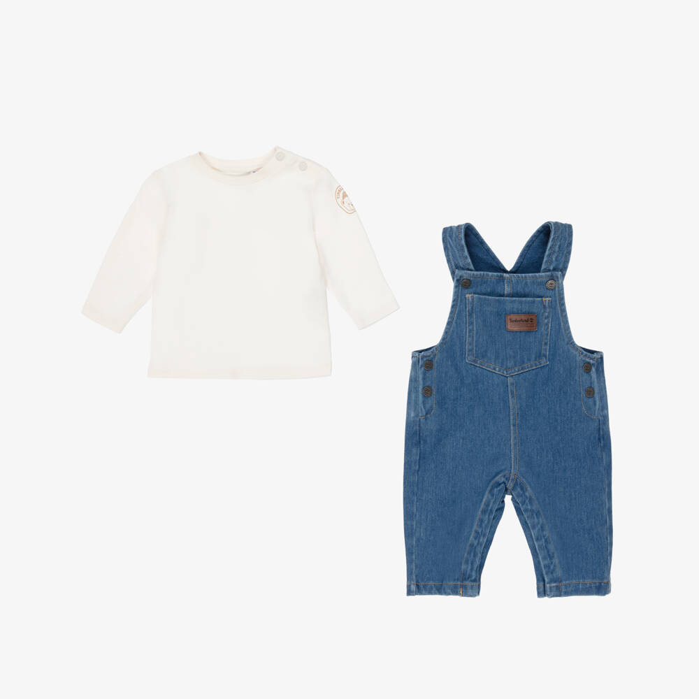 Timberland-Baby Boys Ivory & Blue Denim Dungaree Set | Childrensalon