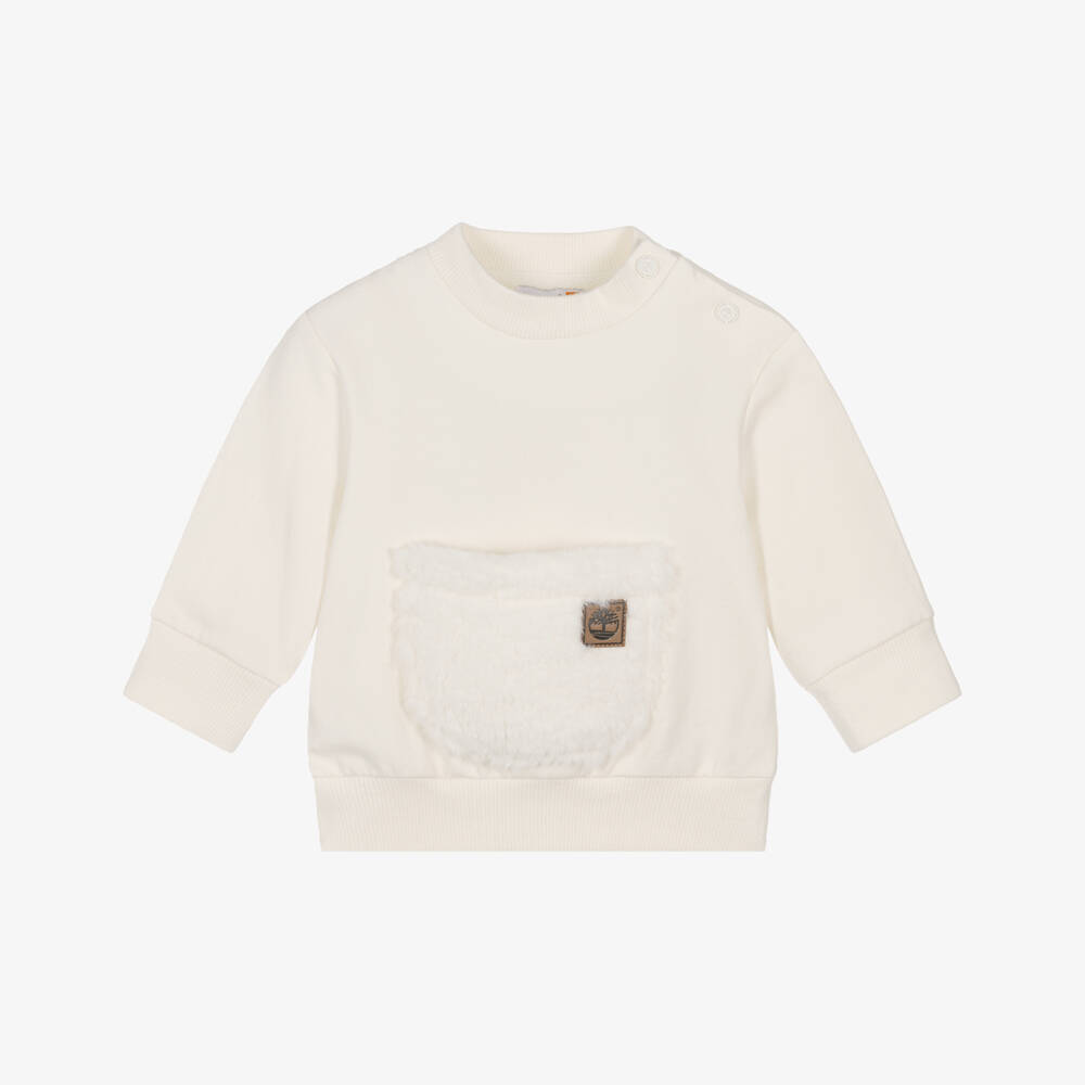 Timberland-Baby Boys Ivory Faux Fur Pocket Cotton Sweatshirt | Childrensalon