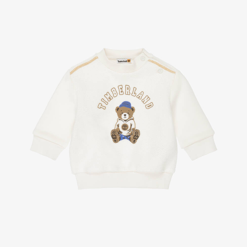 Timberland-Baby Boys Ivory Fleecy Sweatshirt with Bear Motif | Childrensalon