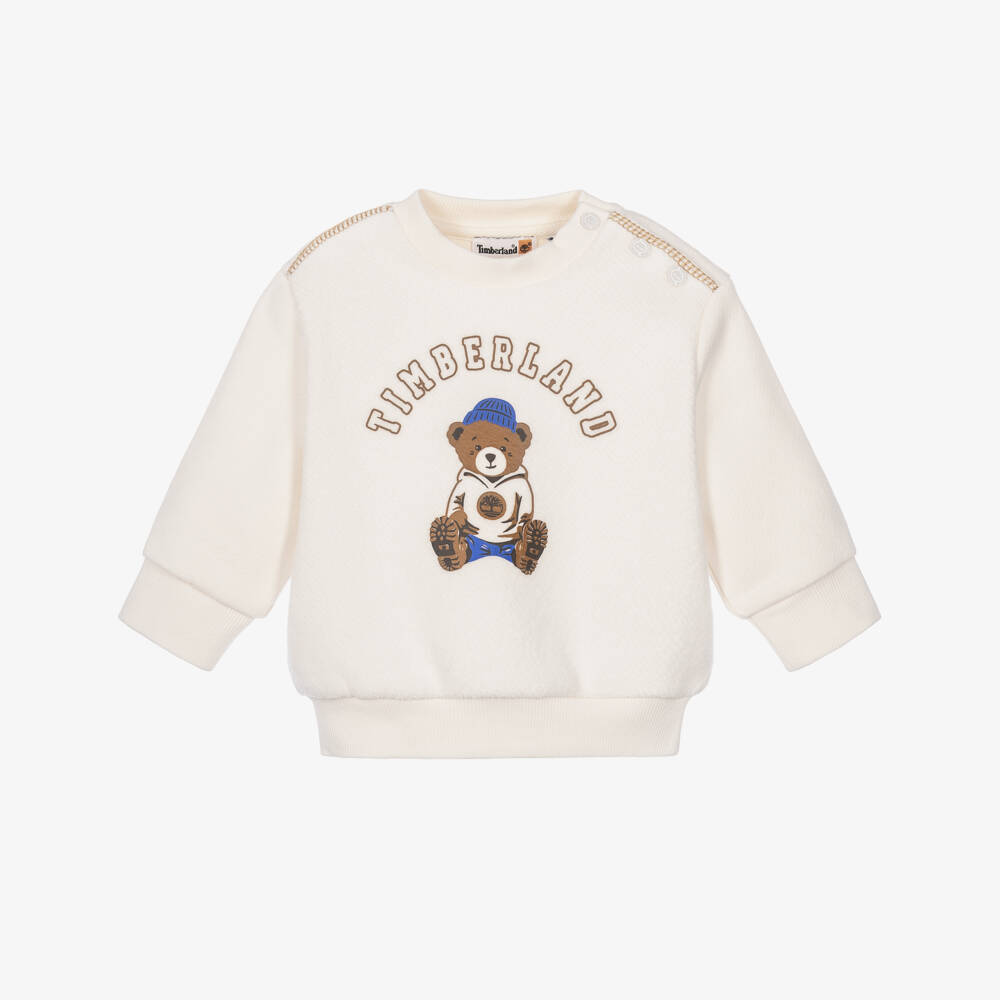 Timberland-Baby Boys Ivory Fleecy Sweatshirt with Bear Motif | Childrensalon