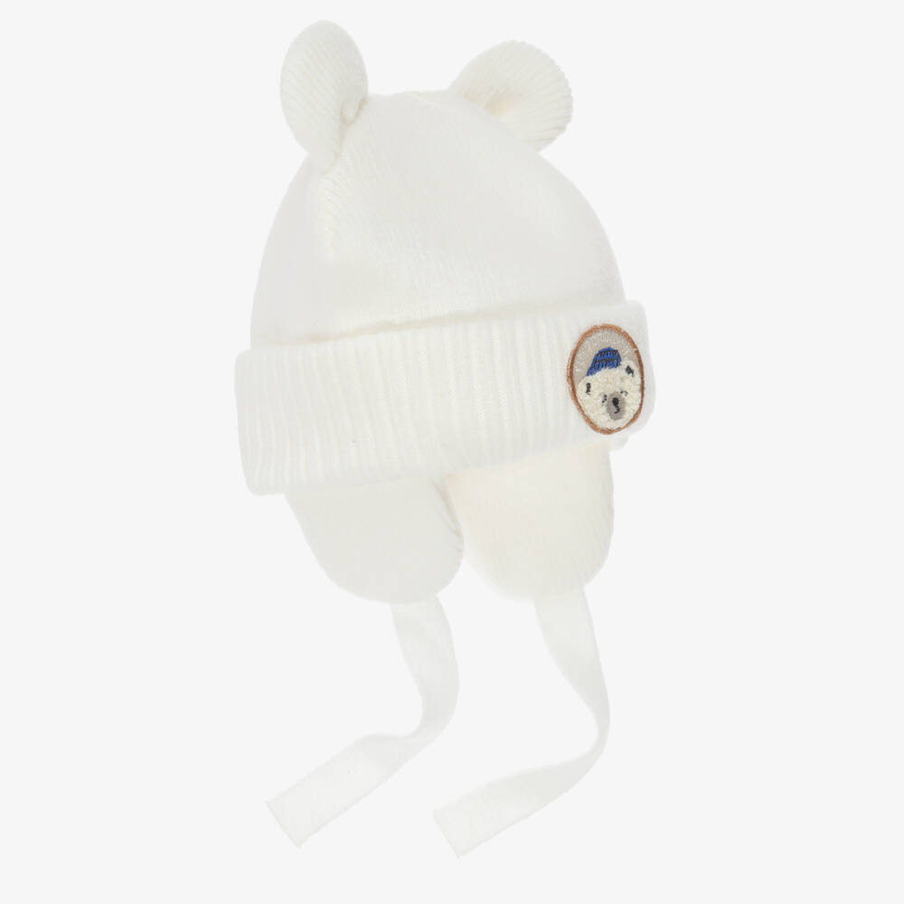 Timberland-Baby Boys Ivory Knitted Hat with Teddy Ears | Childrensalon