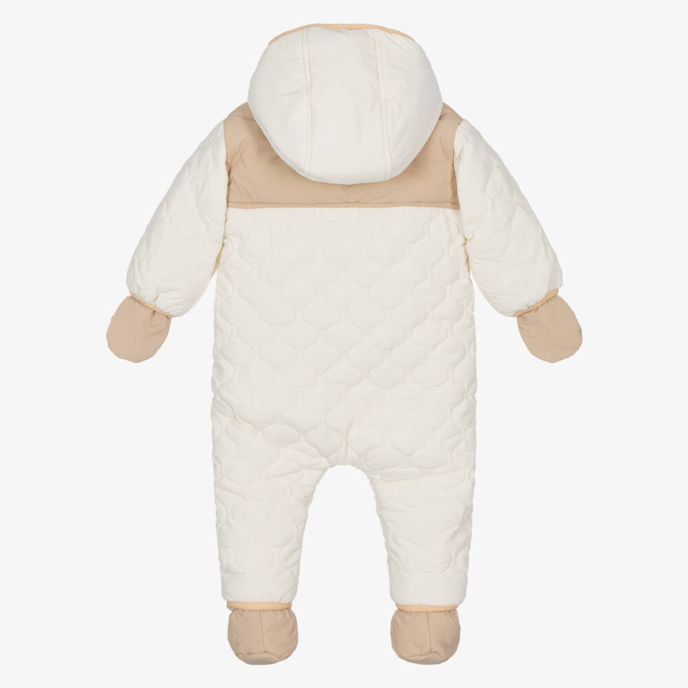 Timberland-Baby Boys Ivory Quilted Snowsuit with Cosy Fleece Lining | Childrensalon