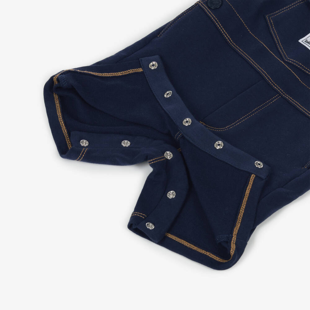 Timberland-Baby Boys Navy Blue Cotton Jersey Dungaree Shorts Set | Childrensalon