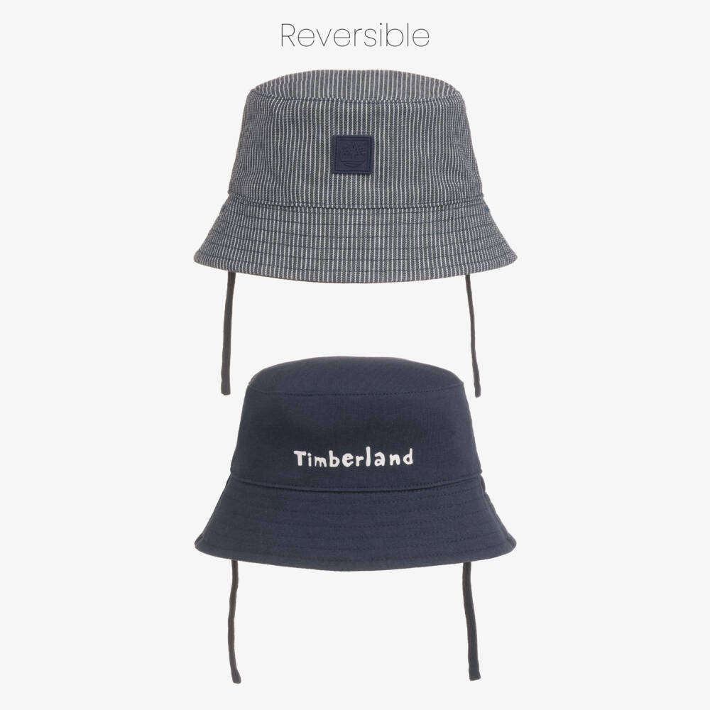 Timberland-Baby Boys Navy Blue Cotton Reversible Bucket Hat | Childrensalon