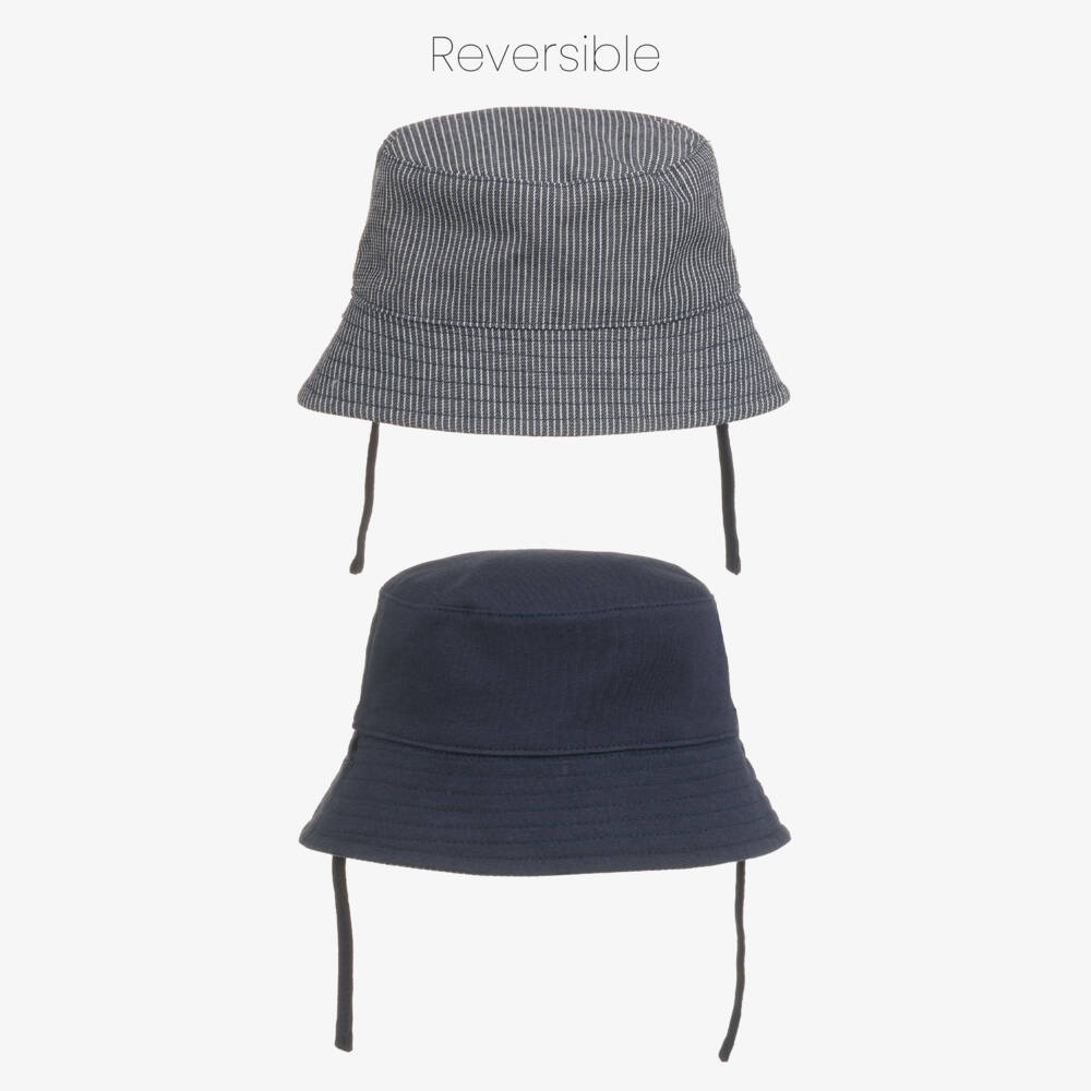 Timberland-Baby Boys Navy Blue Cotton Reversible Bucket Hat | Childrensalon